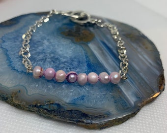 Lavender Freshwater Pearl & Silver Bracelet