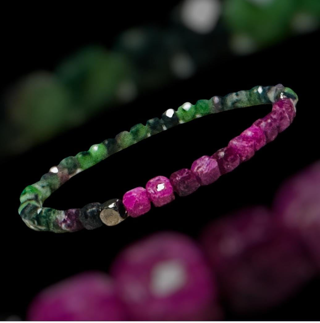 Natural Pink Tourmaline & Ruby Zoisite Bracelet, AAA quality, Pink  and Green Gemstones gifts for women, for wife, anniversary gifts
