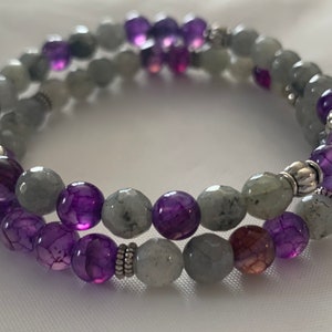 Labradorite & Purple Agate Bracelet Set