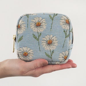 Daisy Flowers Coin Purse, Light Blue Sanitary Pad Pouch, Tampons Purse, Medicine Kit Bag, Band Aid Storage, Small Cosmetic Bag, Gift for Her