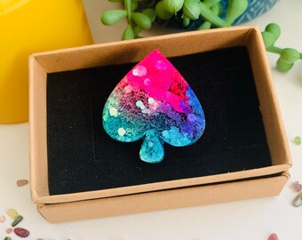 Rainbow Heart Card Pip Laser Cut Arcylic Brooch