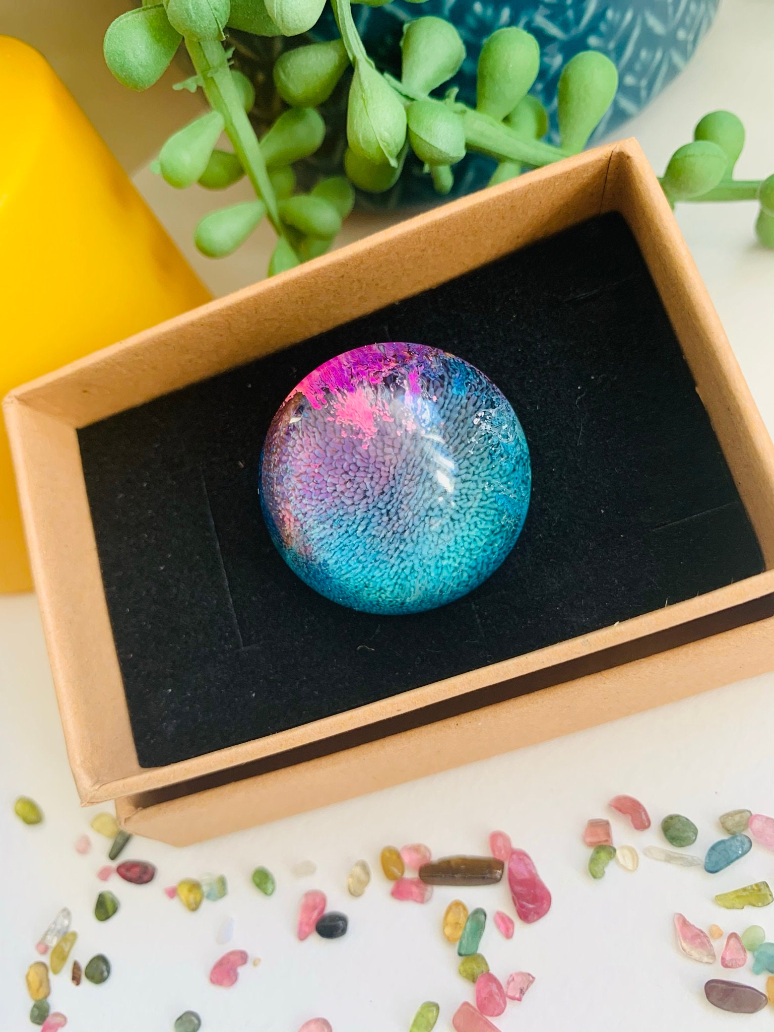 Stunning Resin Brooch blues purple pinks dome gift Etsy