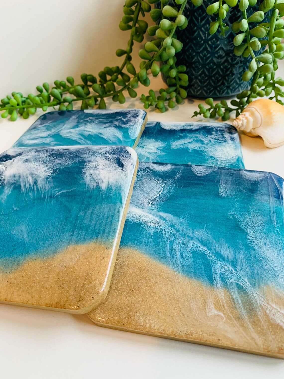 Ocean effect Resin Coasters waves sea gift homeware Etsy
