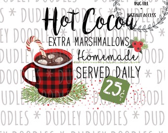 Hot Cocoa Bar Christmas Sublimation Design Chocolate Party Buffalo Plaid PNG File Clip Art Instant Download TShirt Sign Printable Graphic