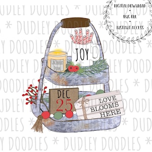Christmas Sublimation Design, Tiered Tray, Stacked Books, Rustic Farmhouse, PNG File Clip Art Instant Download TShirt Printable Graphic