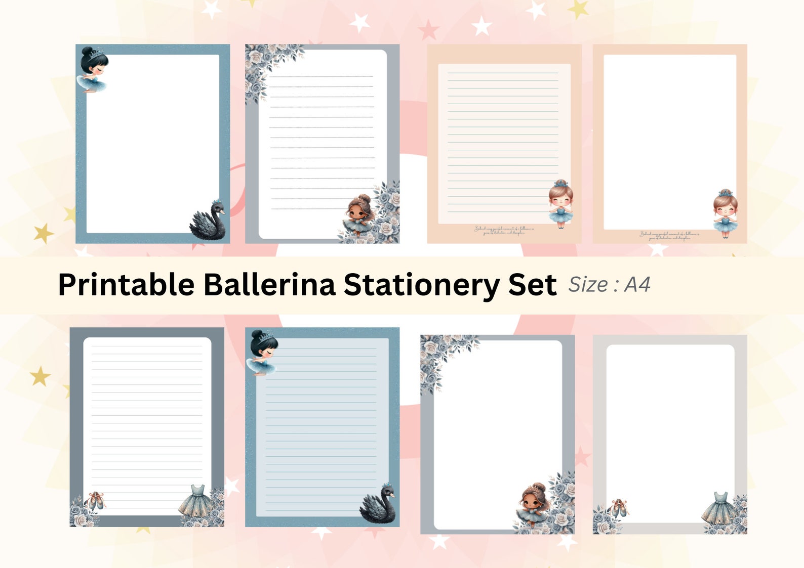 Ballerina Printable Stationery Paper,printable Writing Paper With a ...