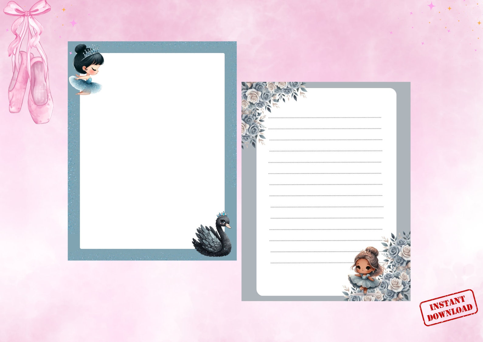 Ballerina Printable Stationery Paper,printable Writing Paper With a ...