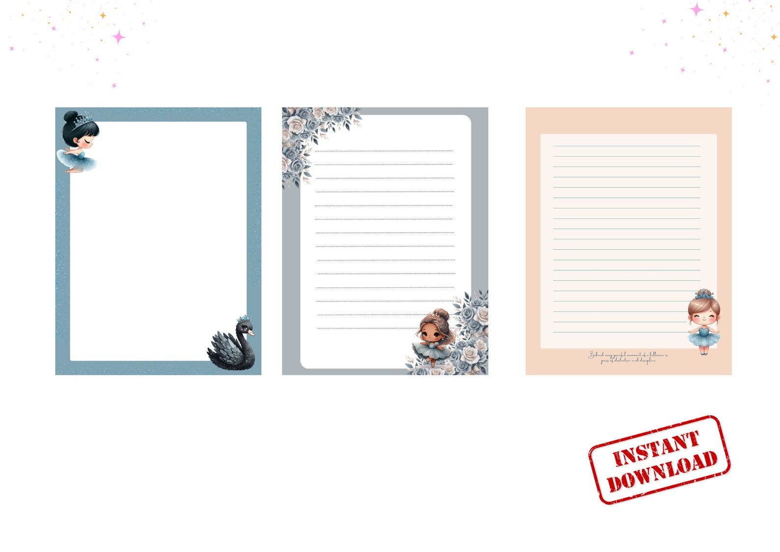 Ballerina Printable Stationery Paper,printable Writing Paper With a ...