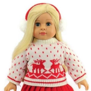 18 pouces de poupée Vêtements de renne Pull d’hiver, jupe plissée rouge et cache-oreilles Fit 18 pouces Vêtements de poupée 18 pouces Vêtements de poupée 18 pouces Accessoires