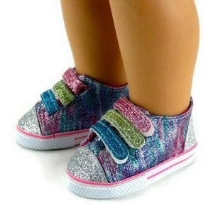 Doll Shoes Made to fit 18 Inch dolls Like American Girl Doll Rainbow Glitter Tennis Sneaker Shoes