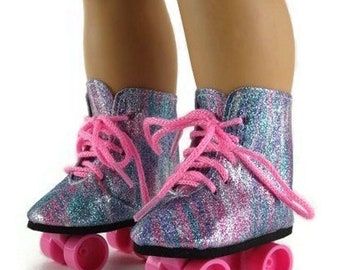 Rainbow Glitter Roller Skate Shoes fits 18 Inch Doll Clothes 18" Doll Roller Blades Doll Accessories