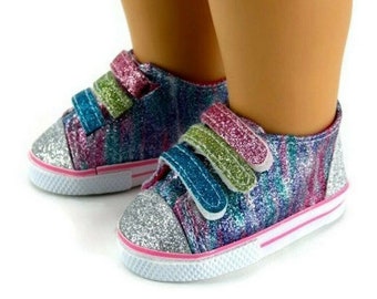 Doll Shoes Made to fit 18 Inch dolls Like American Girl Doll Rainbow Glitter Tennis Sneaker Shoes