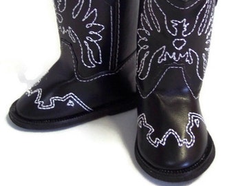 18 Inch Doll Shoes Cowboy Boots-Black with Embroidered Eagle Accent 18" Doll Clothes 18 Inch Doll Accessories 18" Girl Doll 18" Boy Doll