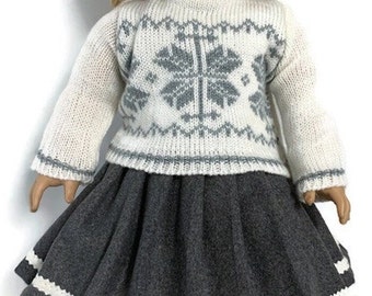 Doll Clothes  Cream Winter Sweater & Gray Pleated Skirt To Fit 18 Inch Doll clothes 18" Doll Clothing 18 Inch Doll Accessories Baby Doll