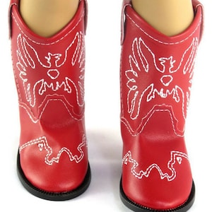 Doll Shoes Cowboy Boots-Red with Embroidered Eagle Accent 18" Doll Clothes 18 Inch Doll Accessories 18" Girl Doll 18" Boy Doll