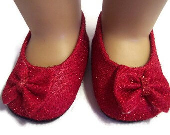 Red Glitter Slip On Shoes fits American Girl Doll