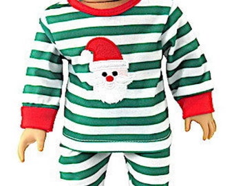 18 Inch Doll Clothes Striped Santa Pajamas & Red Slippers Fits 18" Doll Clothes Doll Accessories Girl Doll Boy Doll Clothes