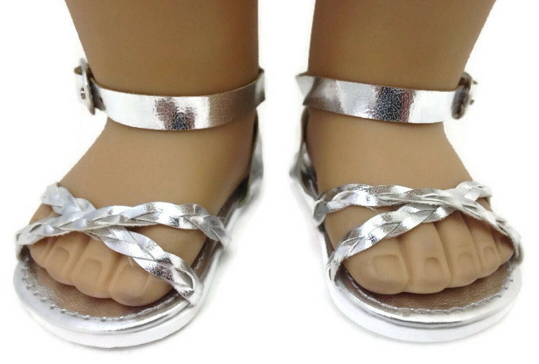 Silver Braided Sandals Doll Shoes Fit 18 Inch Dolls 18 Doll Accessories