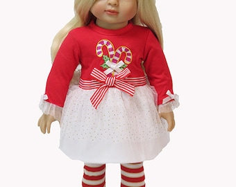 Doll Clothes to fit 18 inch Dolls 18 Inch Doll Accessories Candy Cane Tutu Dress, Leggings & Headband fits 18" Christmas Doll Clothes