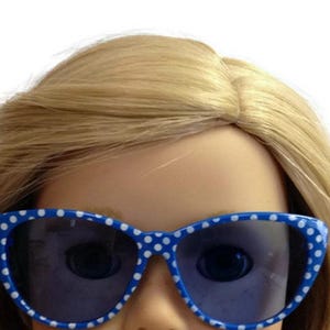 Sunglasses Blue with White Polka Dots For 18 inch Dolls Fit 18 Inch Dolls 18&quot; Doll Accessories 18 Inch Doll Boy Doll or Girl Doll