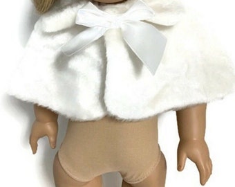 Doll Clothes To Fit 18 Inch Doll clothes 18" Doll Clothing 18 Inch Doll Accessories Top  White Fur Caplet with Bow to fit 18" dolls