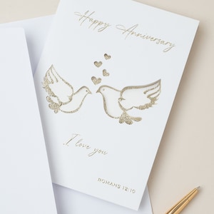Carte d'anniversaire chrétienne - Je t'aime - Oiseaux en vol - Romains 12:10 verset biblique - Soyez dévoués les uns aux autres dans l'amour.