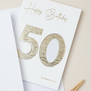 Cartão Cristão Aniversário - 50 anos - Números 6:24 versículo bíblico - O Senhor te abençoe e te guarde