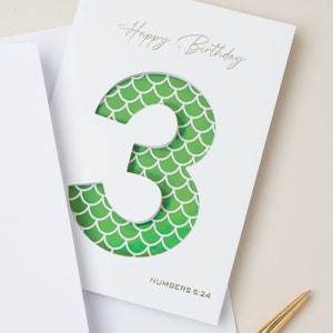 Christliche Geburtstagskarte - Geburtstag - 3 Jahre (Holographisch Grün) - Numbers 6:24 Bibelvers - Der Herr segne dich und behalte dich