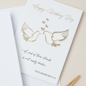 Christliche Karte - Hochzeitstag - Drei Schnüre - Fliegende Vögel - Prediger 4:12 Bibelvers - Eine Schnur aus drei Strängen ist nicht so leicht zu brechen