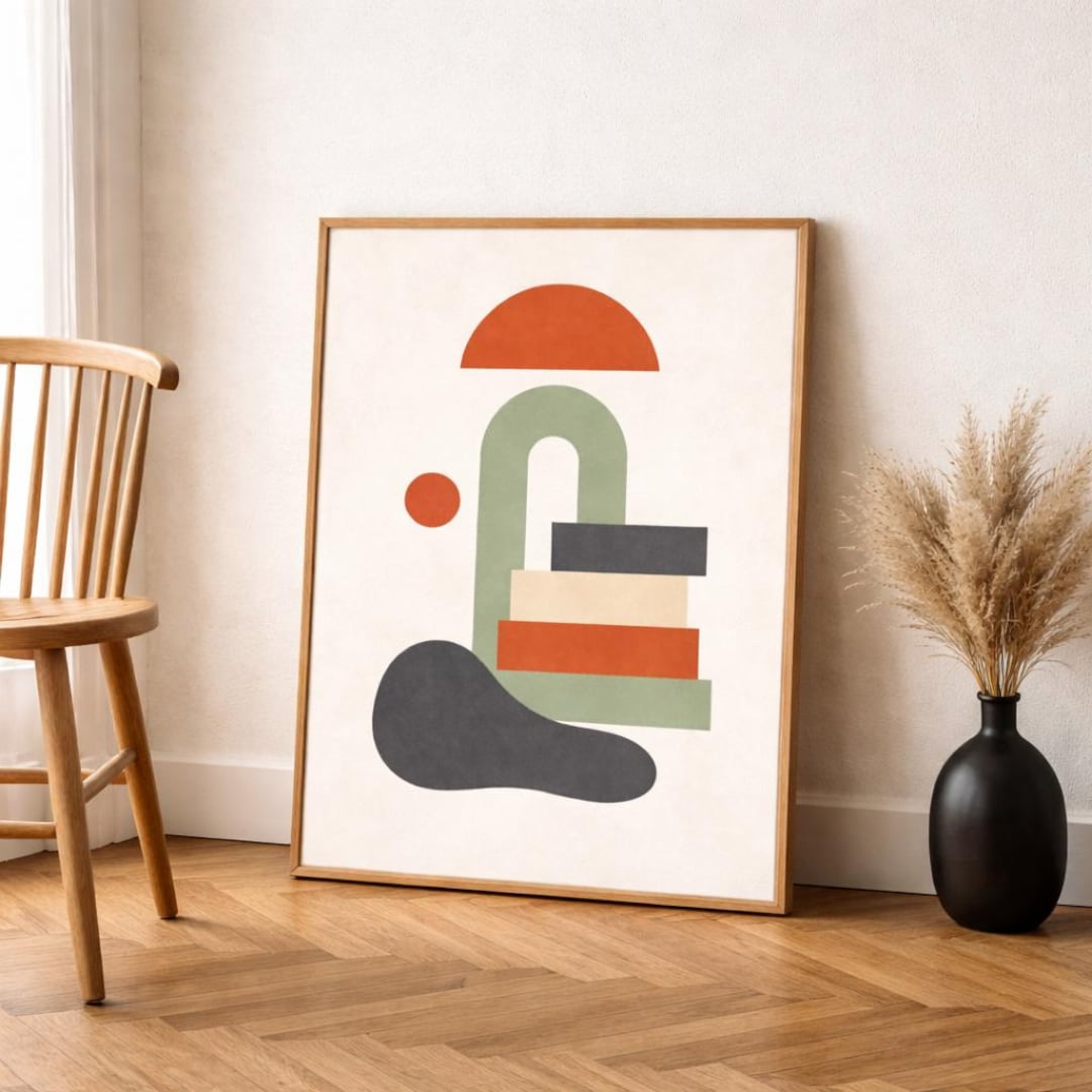 Mid Century Modern Geometric Print, Abstract Sage Terracotta Wall Art ...