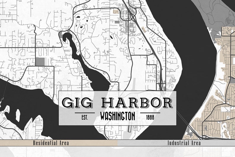 GIG HARBOR WA Canvas Print Ready to Hang Washington Map Huge | Etsy