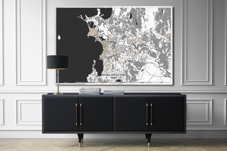 BURLINGTON VT Canvas Print Ready to Hang Vermont Map Large Etsy