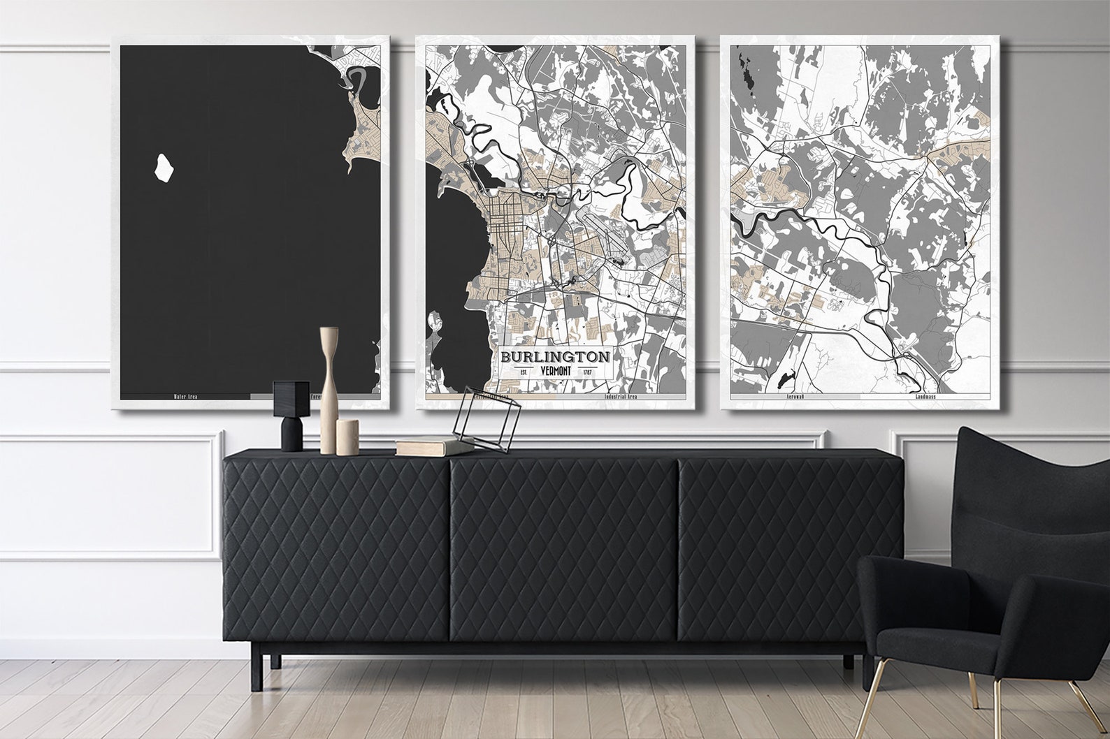 BURLINGTON VT Canvas Print Ready to Hang Vermont Map Large Etsy