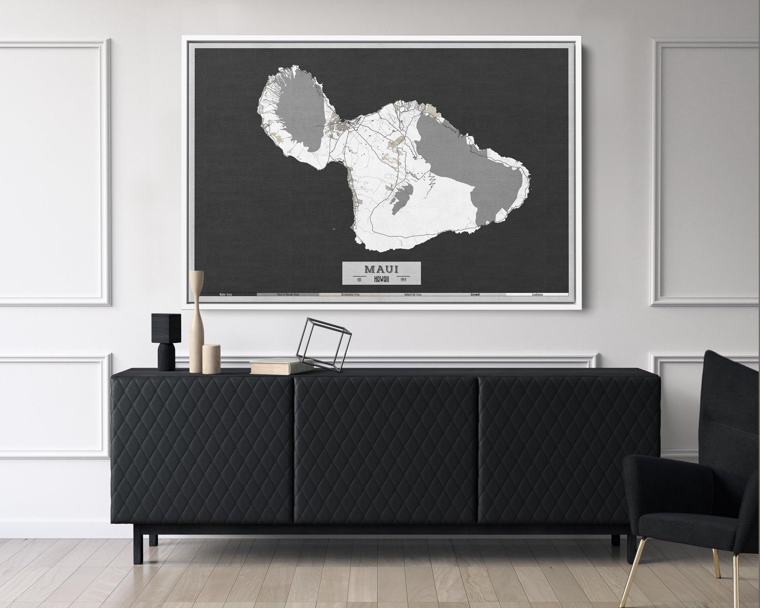 MAUI HI Framed Canvas Print Floating Frame Hawaii Map Large Etsy