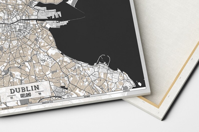 DUBLIN Ireland Canvas Print Ready to Hang Dublin Map Large Etsy