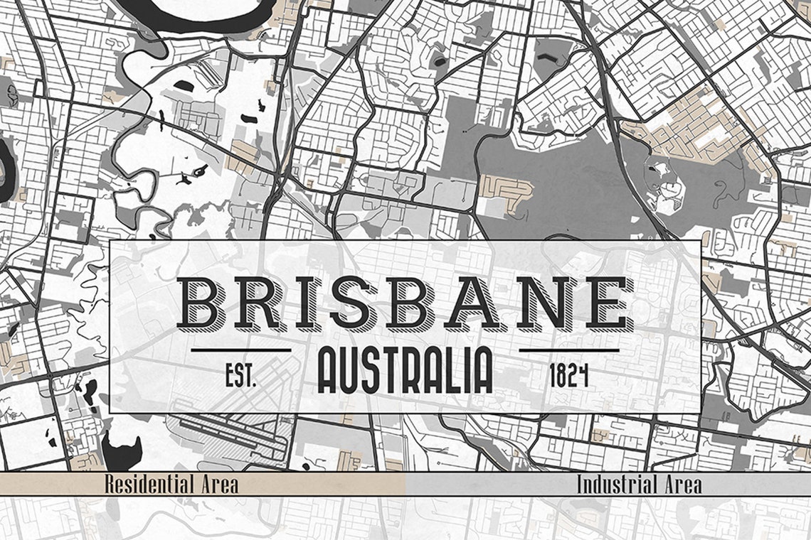 BRISBANE Australia Canvas Print Ready to Hang Map Large Wall Etsy