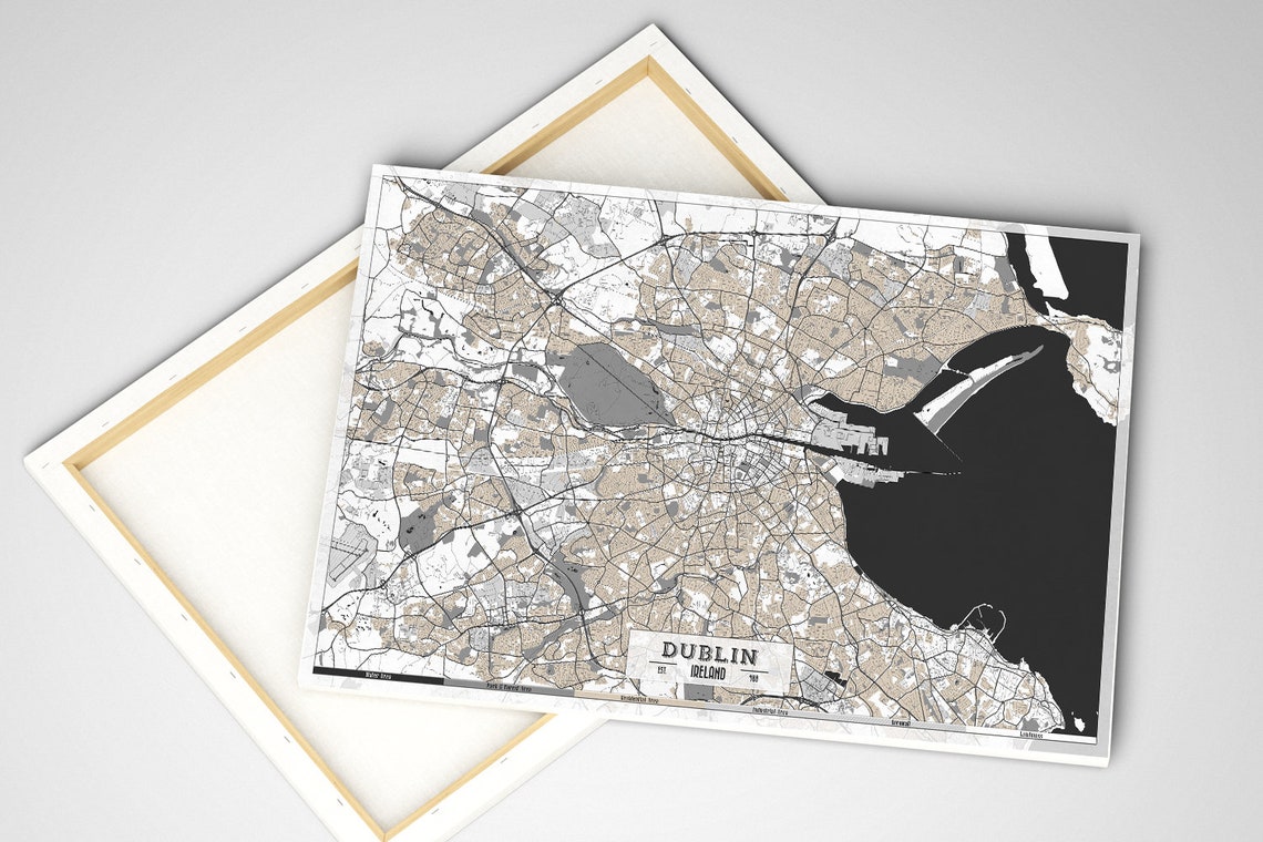 DUBLIN Ireland Canvas Print Ready to Hang Dublin Map Large Etsy