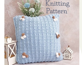 Knitting patterns pillow covers 16 x 16 blue and beige, 20x20 with buttons, Christmas gift