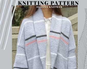 Knitting pattern long cardigan with wool collar