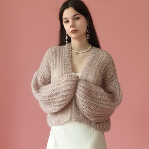 Cárdigan de mohair para mujer, chaqueta de novia, bolero, cárdigan de boda, suéter suave y esponjoso, cárdigan de novia beige, capas de dama de honor.