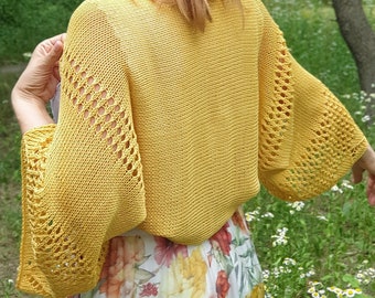 KNITTNG PATTERN for beginners Knitted yellow bolero Cover up shrug for women sweater