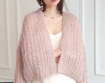 Cardigan en mohair pour femmes, veste boléro de mariée haussement d'épaules, cardigan de mariage, pull doux et moelleux, cardigan de mariée beige, capes de demoiselle d'honneur.