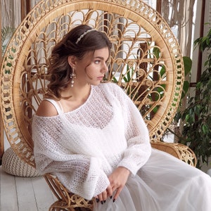 Bridal sweater wrap, wedding crew neck sweater in autumn mohair alpaca sweater, wedding cover up Knitted bridal wrap, shrug