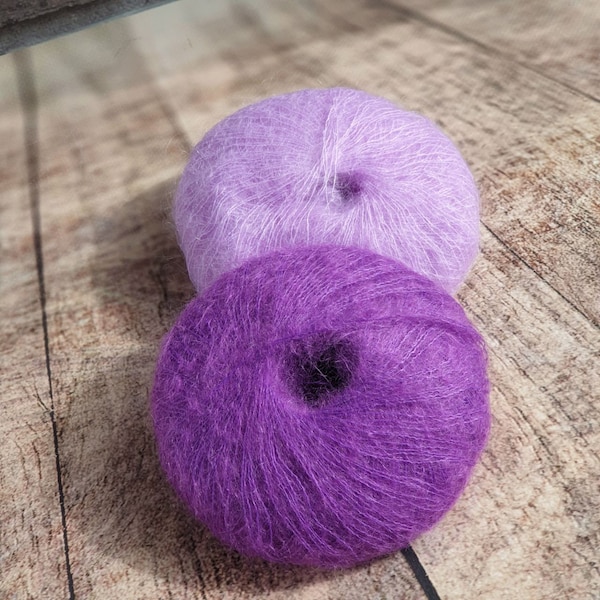 Purple and lilac Mohair yarn, Kid mohair, Lace yarn, Mohair Nylon yarn, Knitting yarn, Yarn for knitting, Wool yarn, Super kid mohair,