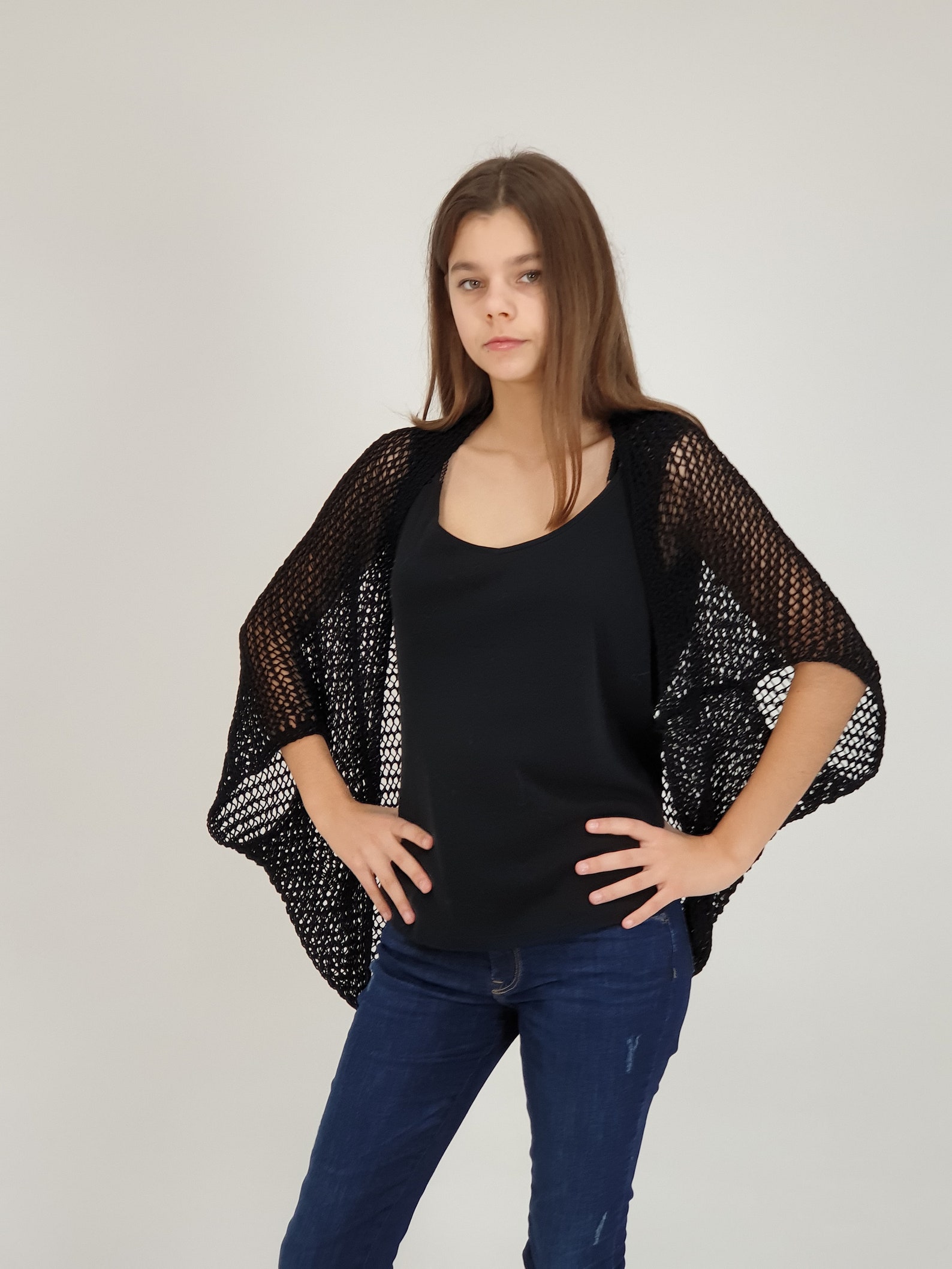 Black cotton bolero shrug knitted cocoon cardigan for women Etsy