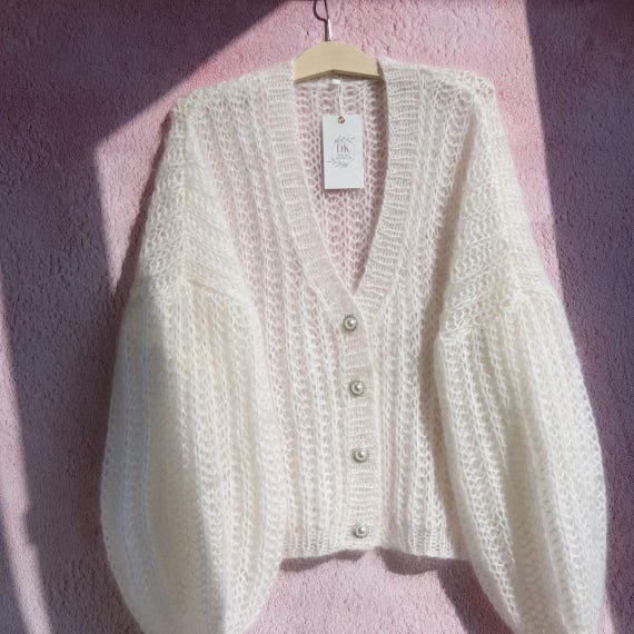 Women’s Mohair Cardigan Knitting Pattern, Loose Fit Sweater DIY, Soft Knit PDF Tutorial, Handmade Pullover Pattern wedding cardigan 4 videos
