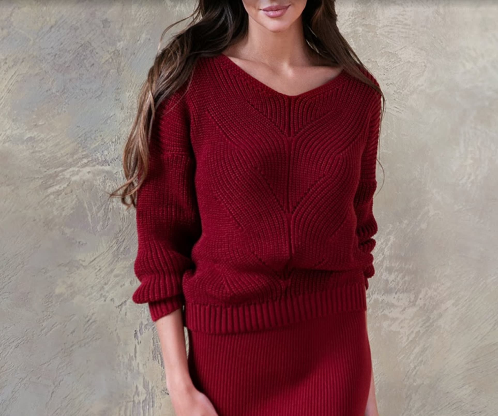 Red wine color sweater for women Handmade sweater Vneck Etsy