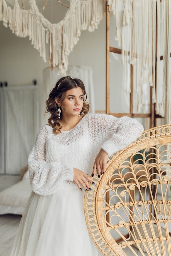 Winter wedding sweater, White alpaca sweater, bridesmaid sweaters Modern  wedding bridal cover up handmade pullover