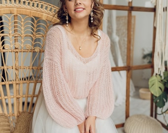 Wedding mohair sweater, V-neck sweater women. Romantic wedding, Christmas gift