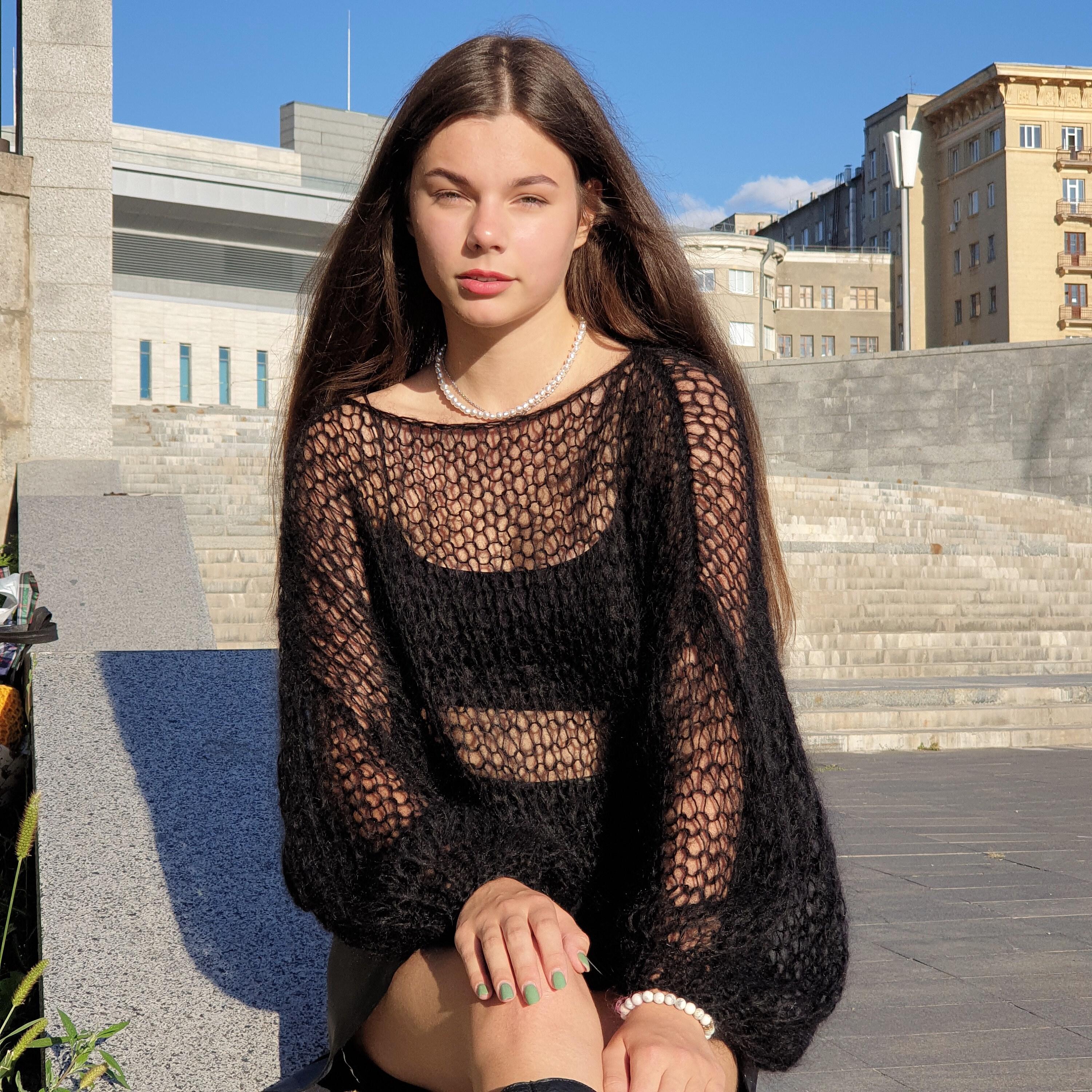 ♡*様 正規品 Sheer loose knit tops Knit Sheer Brown Top - Etsy